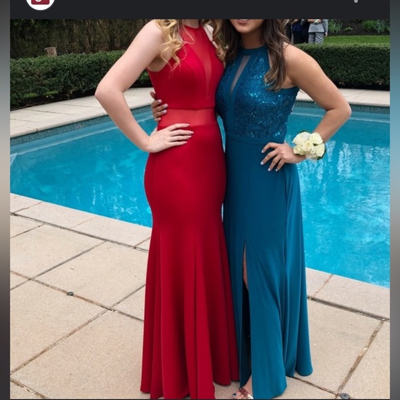 May Queen CoutureUSA Maroon MeshPanels Sleeveless High Neck Maxi Formal Dress 10 - Picture 2 of 16